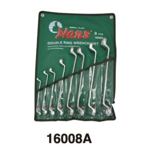 16008A 75° SAE Double Ring Wrench Set – 8 Pcs in Roll Pouch Organizer