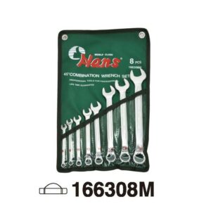 8-Piece Metric Wrench Roll Pouch Set – 45° Offset Combination Wrenches – 166308M
