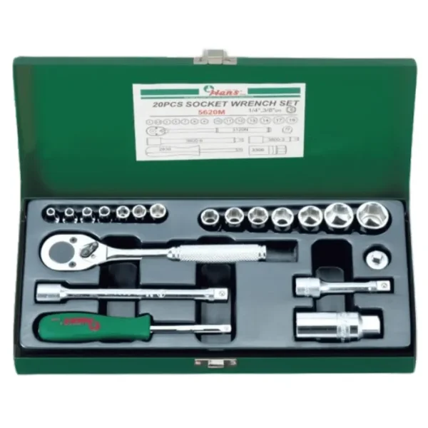 5620M – 20-PCs Socket Wrench Set (¼″ & ⅜″ Drive, Metric)