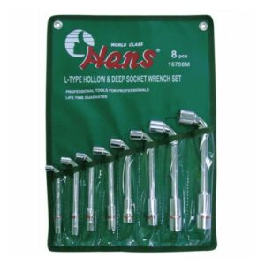 16708M – 8-Piece L-Type Hollow & Deep Socket Wrench Set in Roll Pouch Bag