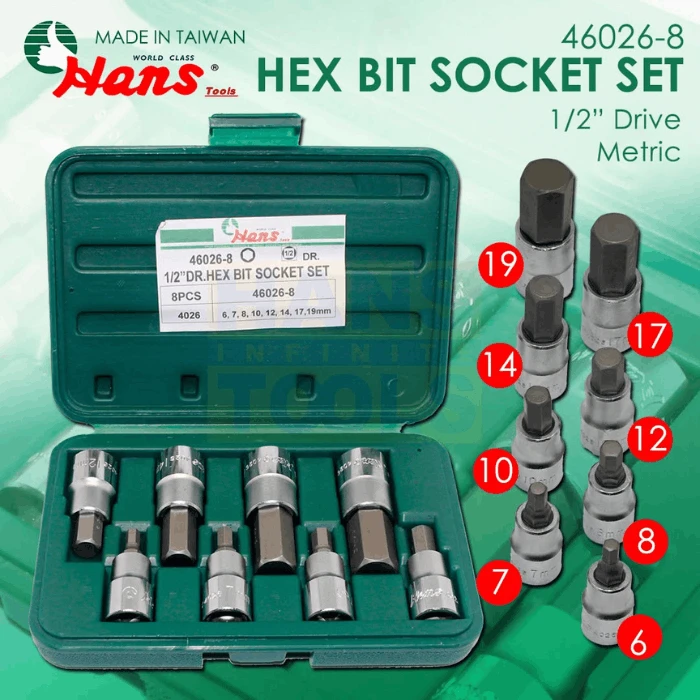46026-8 ½" Dr. Hex Bit Socket Set | 8 Pcs