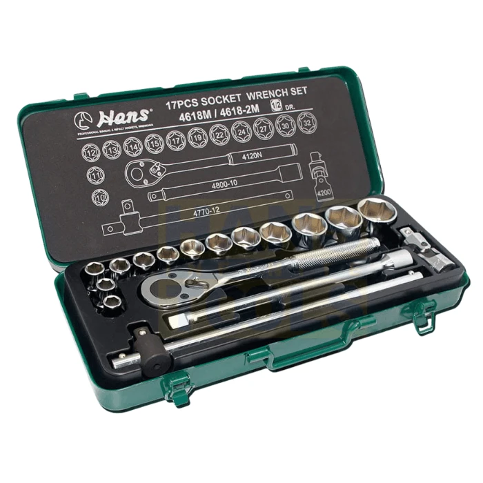 4618-2M/A (12 Point): ½" Drive 17-Piece Socket Wrench Set (N-Series Ratchet)
