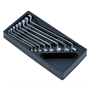 TT‑6A SAE Double Ring Wrench Set – 8 Pcs, 75° Offset, Cr‑V, Satin Finish Handle with Mirror Ends