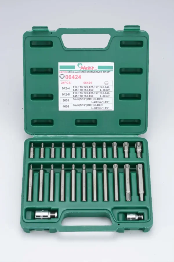 06424-24-Piece Star Screwdriver Bit Set – T10 to T60 with Hex Shank & Holders