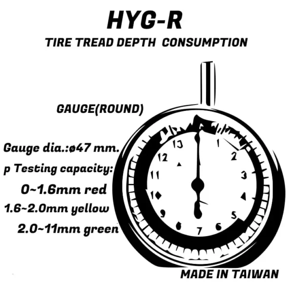 HYG-R Tire Tread Depth Gauge (Round) – 47mm Dial, 0–11mm Measurement