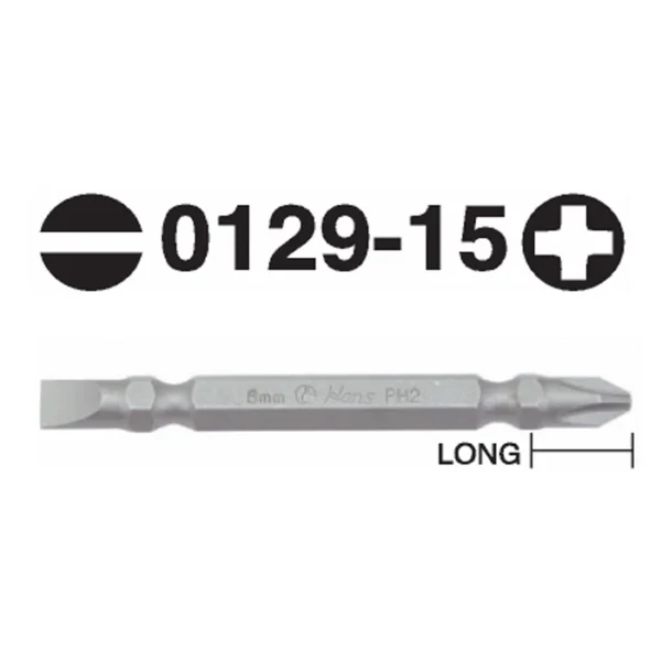 0129-15 Double-Ended Phillips & Slotted Hex Shank Screwdriver Bit – 1/4"