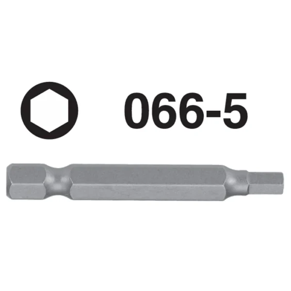 066-5 hex shank screwdriver bit with hex tips from 2mm to 8mm. ¼" drive, 50mm long. Built for precision, reach, and durable fastening in tight spaces.