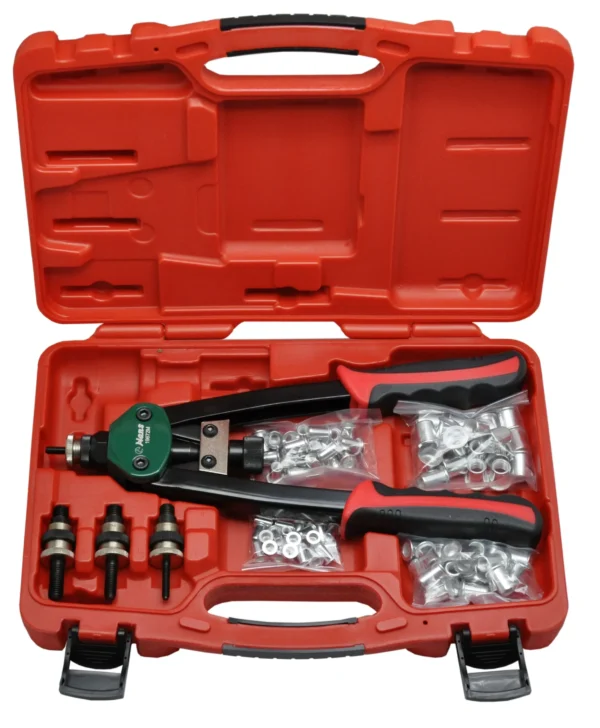 19672M – Heavy-Duty Rivet Nut Tool Kit with 4 Threaded Mandrels (M5–M10)