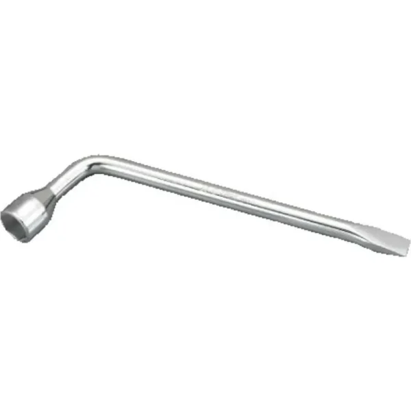 One-piece L-type lug wrench with integrated slotted flat-end tip Available in two drives: ½" (14774-4) and ⅝" (14774-5) Total length: 356mm Dual-purpose: loosen/tighten lug nuts and use as a prying or alignment tool Forged from high-strength Chrome Vanadium (CR-V) steel Nickel-chrome plated for anti-corrosion and durability Ideal for tire changes, roadside repair, truck and van maintenance