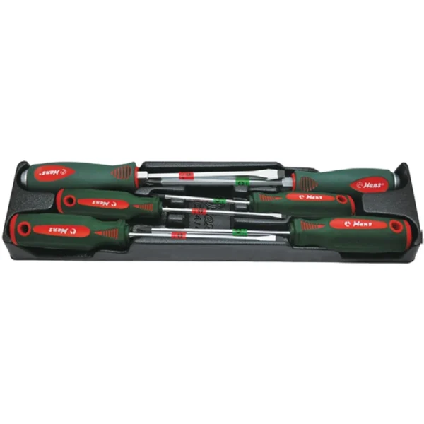 Screwdriver Set – TB-4 | Phillips & Slot Tips with Go-Thru Octagonal PP Ergonomic Handle in Plastic Tray